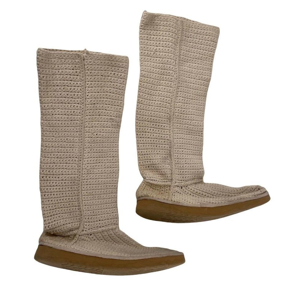 Livs Knit Boots Cream White Mid Calf Bohemian Casual Womens Size 9 Minimalist